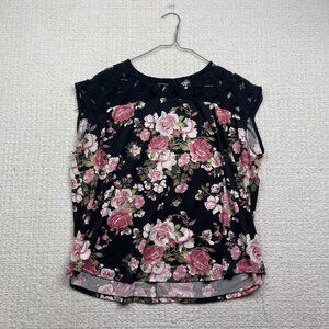 Faith and Joy Los Angeles Women's 3X Floral Roses AOP Lace Yoke Knit Top Blouse